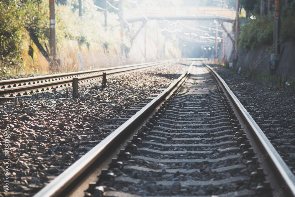 Obraz premium Railway or railroad tracks for train transportation