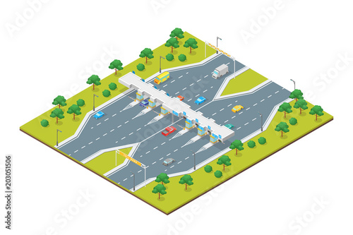 Toll Road Payment Concept 3d Isometric View. Vector