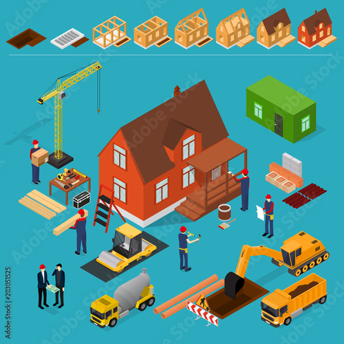 Fototapeta Naklejka Na Ścianę i Meble -  Construction Building Concept 3d Isometric View. Vector