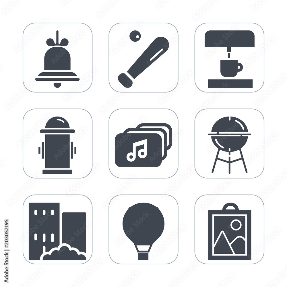 Premium fill icons set on white background . Such as field, parachuting, house, file, equipment, bell, extreme, baseball, reminder, parachute, sign, picture, coffee, cup, alarm, ball, fire, sport, sky Premium fill icons set on white background . Such as field, parachuting, house, file, equipment, bell, extreme, baseball, reminder, parachute, sign, picture, coffee, cup, alarm, ball, fire, sport, sky