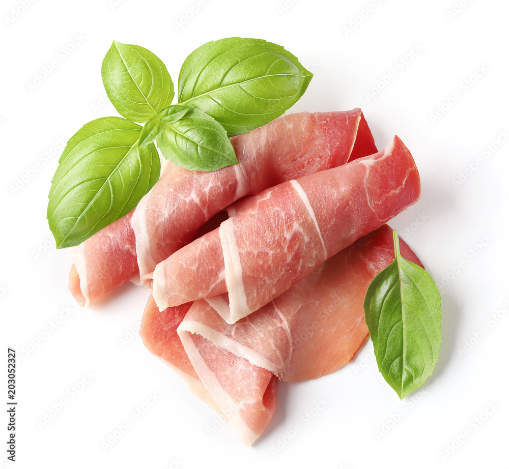 prosciutto slice on a white background prosciutto slice on a white background