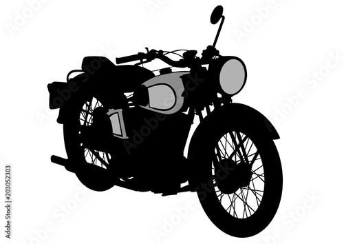 Old big bike and driver on white background