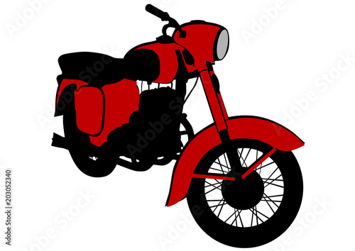 Old big bike and driver on white background