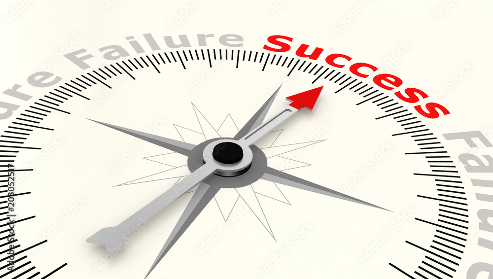 Compass with arrow pointing to the word success Compass with arrow pointing to the word success