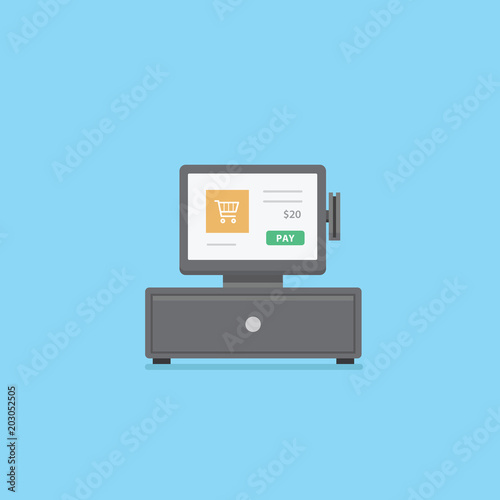 Digital cash register with receipt and money drawer