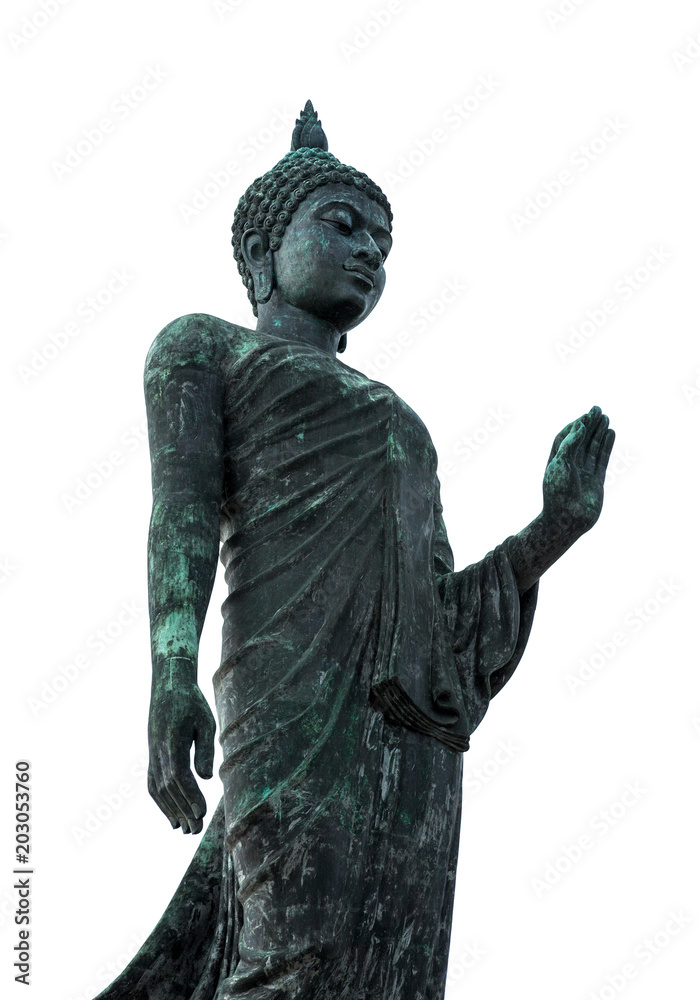 Old Buddha statue on a white background in Thailand. Old Buddha statue on a white background in Thailand.
