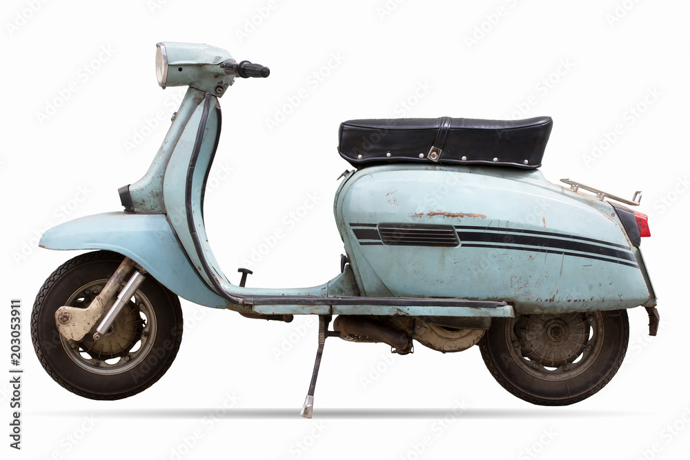 old motor cycle scooter on white background clipping path