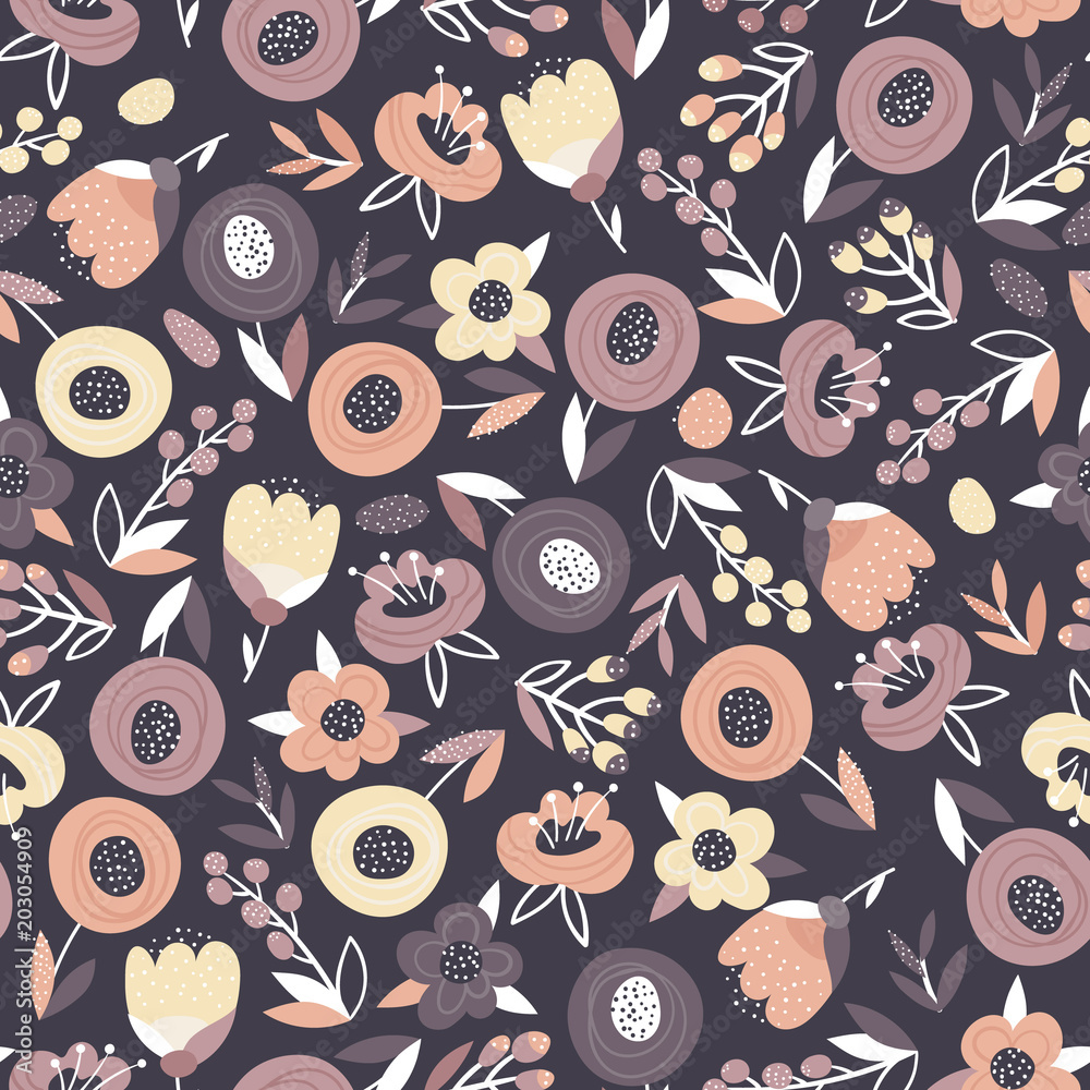 Naklejka premium Floral pattern on dark background