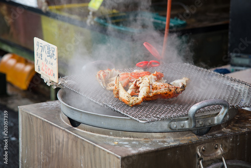 Steamed Crab legs sold on japanese seafood market