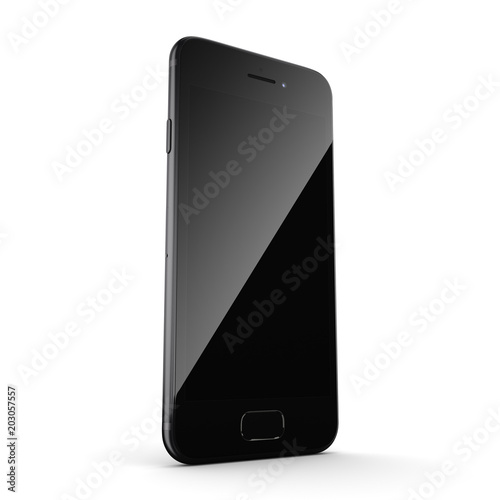 3D rendering black matt smart phone with black screen
