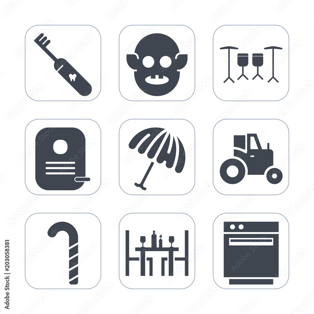 Premium fill icons set on white background . Such as tractor, umbrella, protection, brush, monster, alien, science, hygiene, oven, dental, coffee, health, drum, parasol, space, music, appliance, field Premium fill icons set on white background . Such as tractor, umbrella, protection, brush, monster, alien, science, hygiene, oven, dental, coffee, health, drum, parasol, space, music, appliance, field