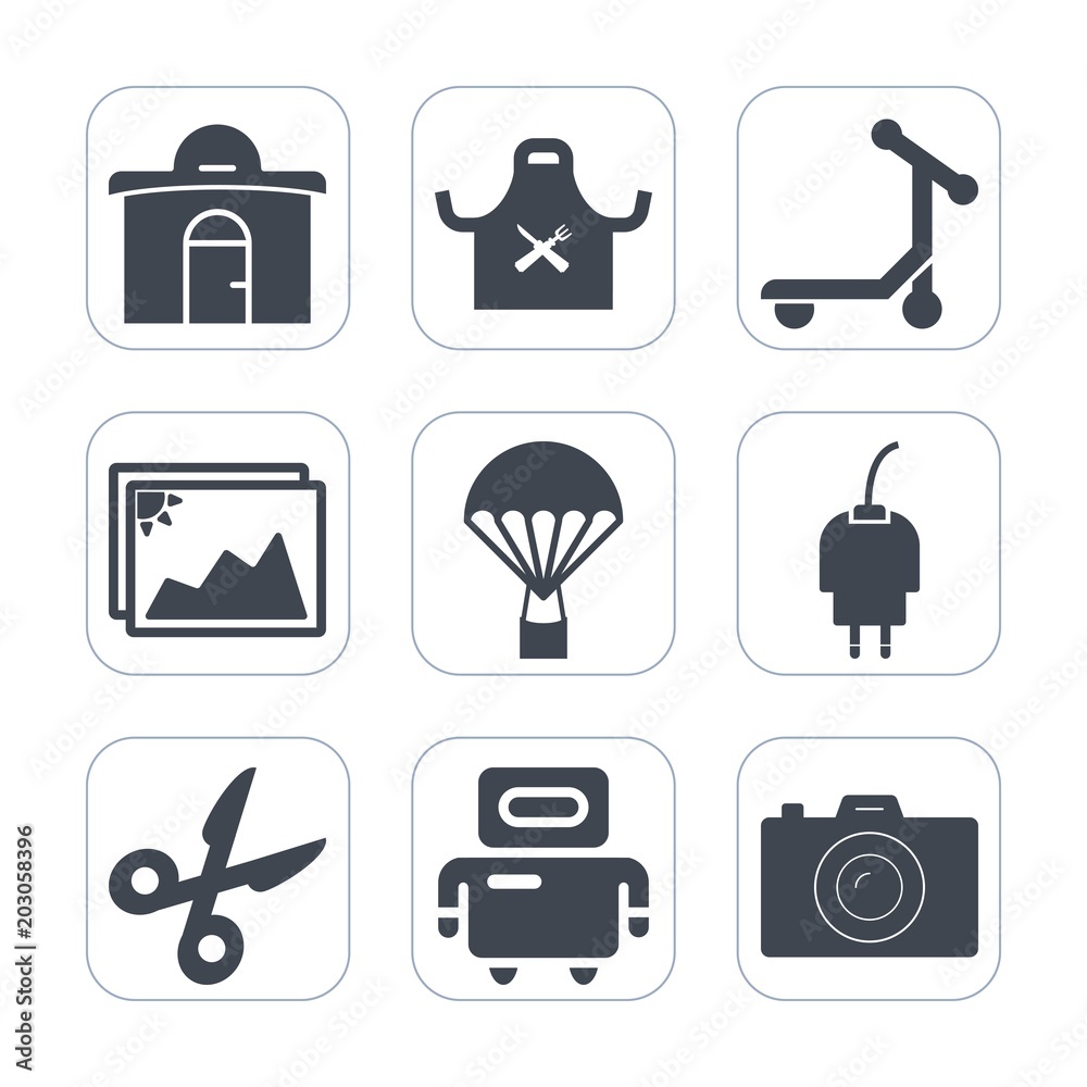 Premium fill icons set on white background . Such as speed, image, building, concept, photography, energy, futuristic, parachute, android, picture, restaurant, kitchen, city, charger, frame, cut, tool Premium fill icons set on white background . Such as speed, image, building, concept, photography, energy, futuristic, parachute, android, picture, restaurant, kitchen, city, charger, frame, cut, tool