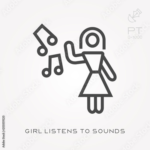 Line icon girl listens to sounds © ductru