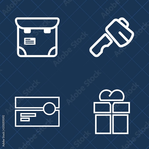 Premium set of outline vector icons. Such as phone, plastic, one, stereo, building, hammer, cassette, passenger, tool, people, construction, audio, axe, repair, old, music, pliers, pretty, giftbox