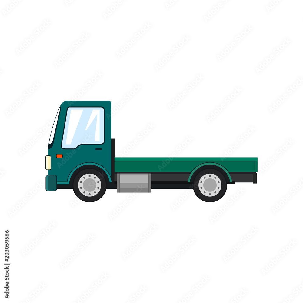 Green Mini Truck without Load Isolated on White Background, Delivery Services, Logistics, Shipping and Freight of Goods, Vector Illustration Green Mini Truck without Load Isolated on White Background, Delivery Services, Logistics, Shipping and Freight of Goods, Vector Illustration