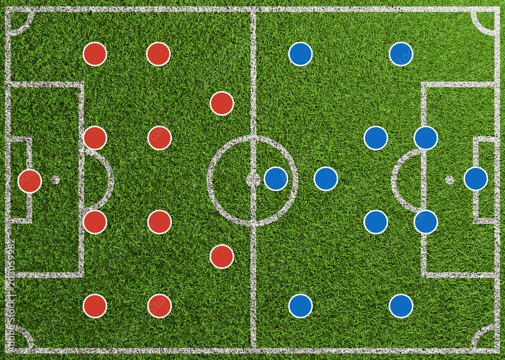 Fußball Aufstellung als Spielsystem Grafik auf Spielfeld –  Stock-Illustration | Adobe Stock