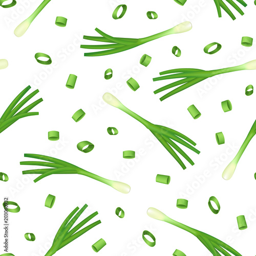Realistic 3d Detailed Spring Onions Seamless Pattern Background. Vector