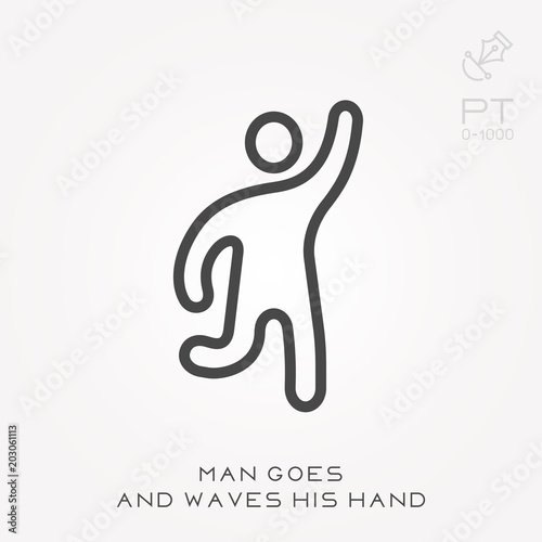 Line icon man goes and waves his hand