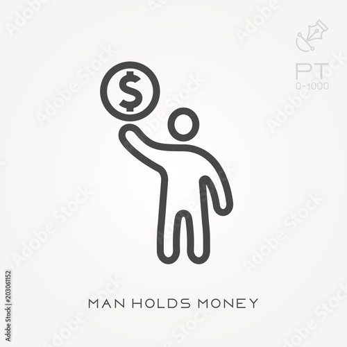 Line icon man holds money