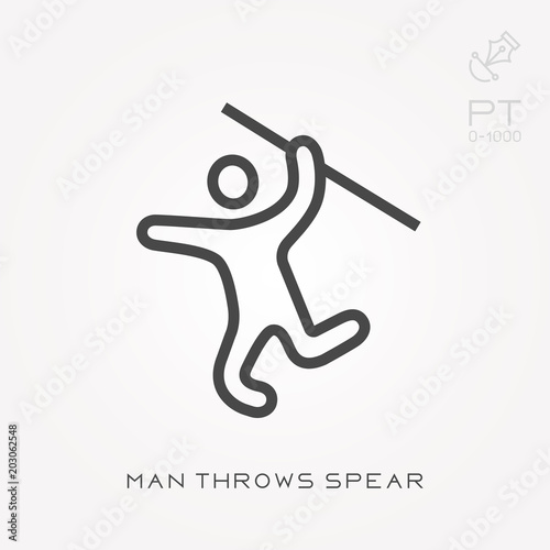 Line icon man throws spear