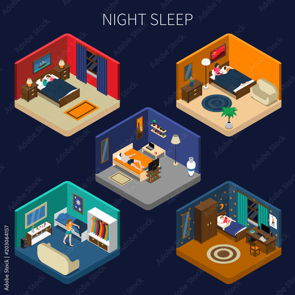 Night Sleep Isometric Compositions Set
