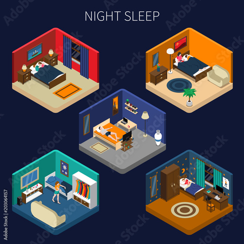 Night Sleep Isometric Compositions Set