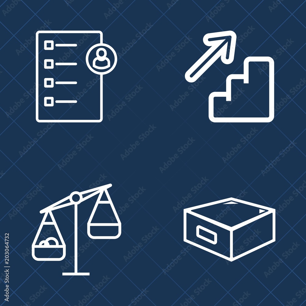 Fototapeta Premium set of outline vector icons. Such as downstairs, white, resume, measure, form, walk, equality, employee, upstairs, cabinet, candidate, sign, career, weight, office, list, staircase, concept