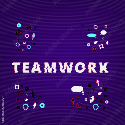 Teamwork text on dark background. Vector illustration.
