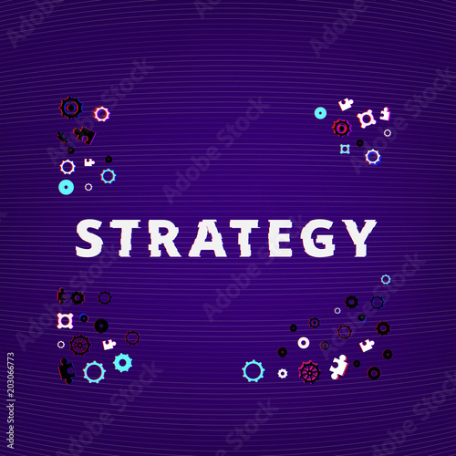 Strategy text on dark background. Vector illustration.