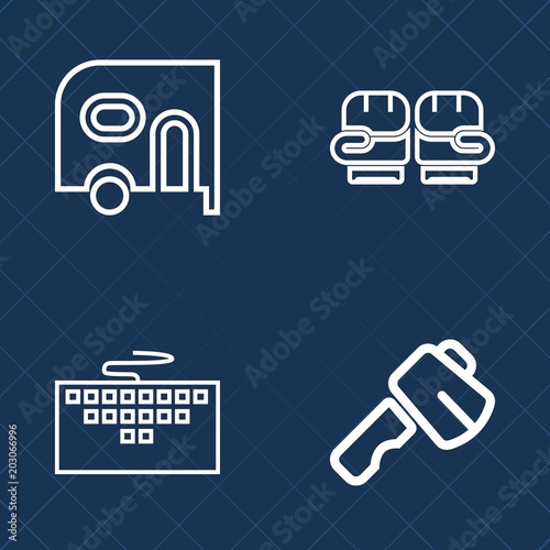 Premium set of outline vector icons. Such as boxing, laptop, van, delivery, fist, commercial, tool, glove, white, web, keyboard, transportation, pliers, fitness, building, sportswear, sport, punch, pc