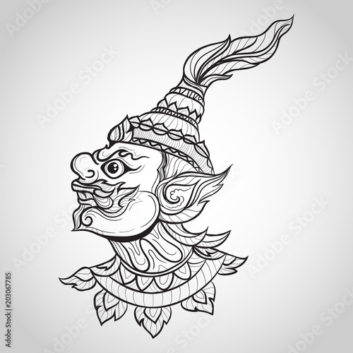 ramayana giant thailand art, Vintage traditional Thai style, vector illustration.