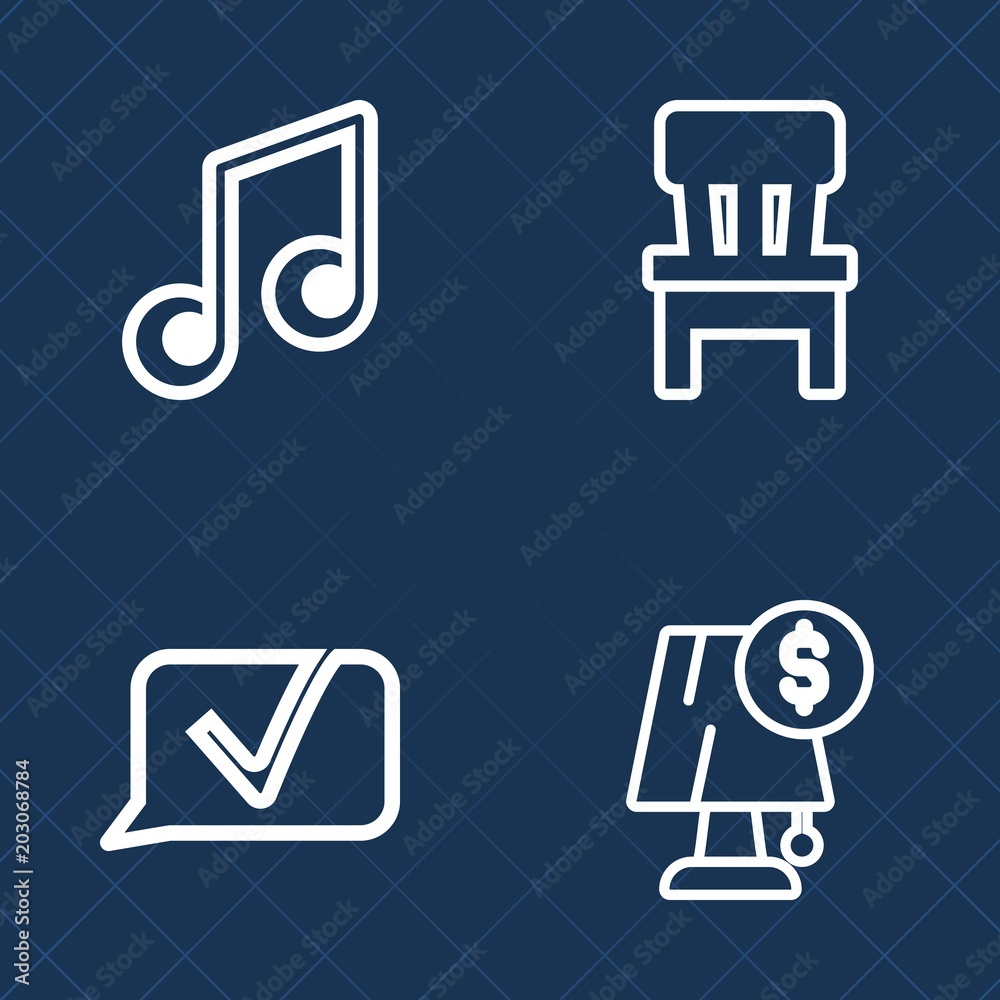 Premium set of outline vector icons. Such as furniture, key, white, chair, treble, sofa, sign, modern, black, musical, electricity, electric, bubble, sound, web, seat, decoration, room, sheet, speak Premium set of outline vector icons. Such as furniture, key, white, chair, treble, sofa, sign, modern, black, musical, electricity, electric, bubble, sound, web, seat, decoration, room, sheet, speak