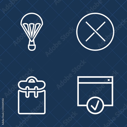 Premium set of outline vector icons. Such as pretty, sport, cancel, woman, skydiving, air, passport, no, smart, sign, internet, one, technology, cross, parachuting, skydive, pass, mark, professional