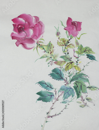 Naklejka rysunek róży krzewów