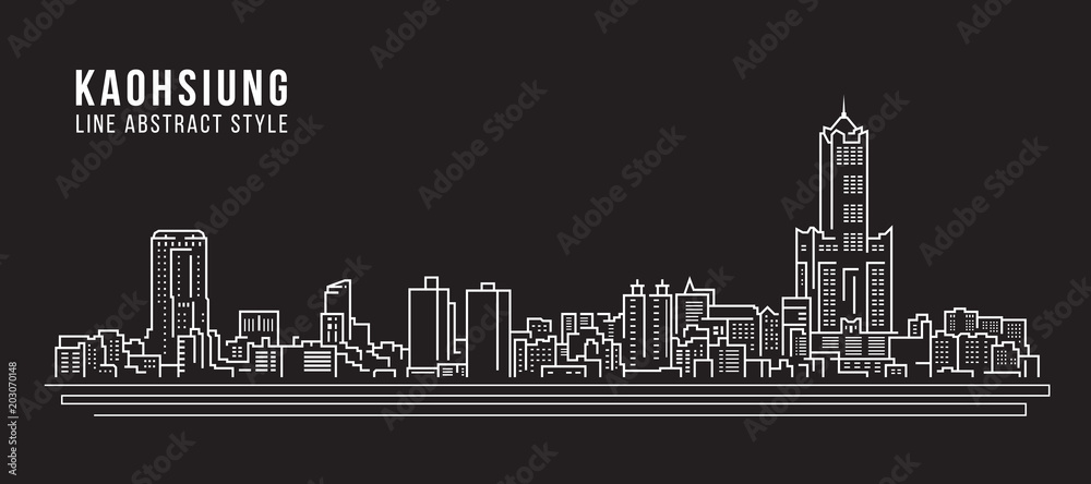 Cityscape Building Line art Vector Illustration design - Kaohsiung city