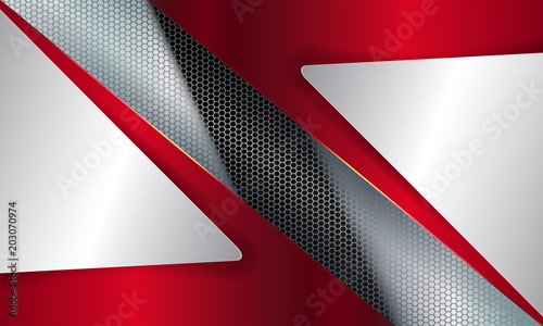 Geometric background with a grid of metallic hue and two red and white frames.