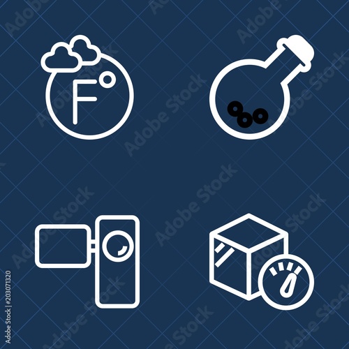 Premium set of outline vector icons. Such as celsius, tripod, weather, retro, tool, vintage, lab, temperature, equipment, camera, film, medical, dental, movie, cold, science, implant, scale, cinema