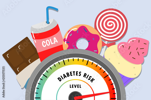 Diabetes high risk food scale flat vector.