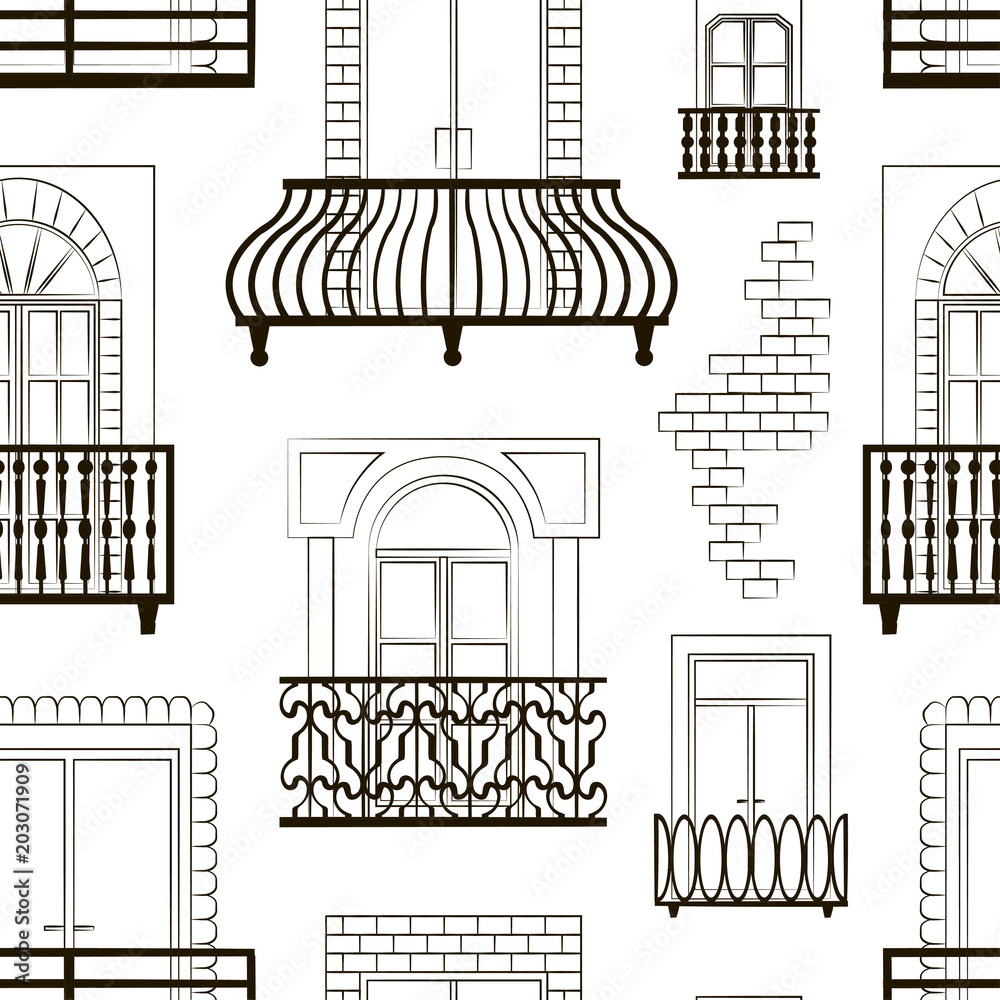 Obraz premium Window forms icons set balcony pattern