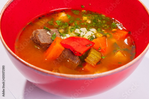 Soup with beef and vegetables photo