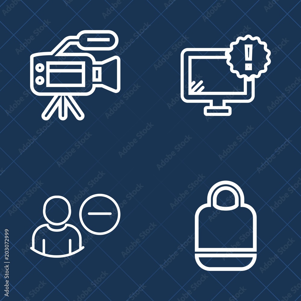 Premium set of outline vector icons. Such as danger, movie, professional, television, digital, equipment, technology, background, user, cinema, delete, white, alert, bag, tripod, travel, web, account Premium set of outline vector icons. Such as danger, movie, professional, television, digital, equipment, technology, background, user, cinema, delete, white, alert, bag, tripod, travel, web, account