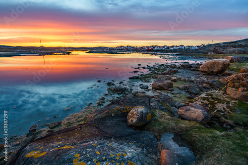 Swedish fishing village Stocken at sunset (Orust, Sweden) photo