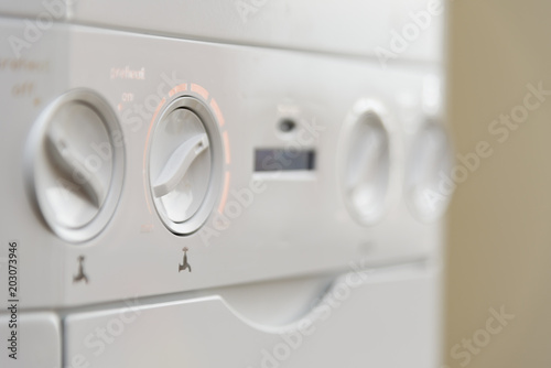 Close up of the controls of a British Combi Gas Boiler