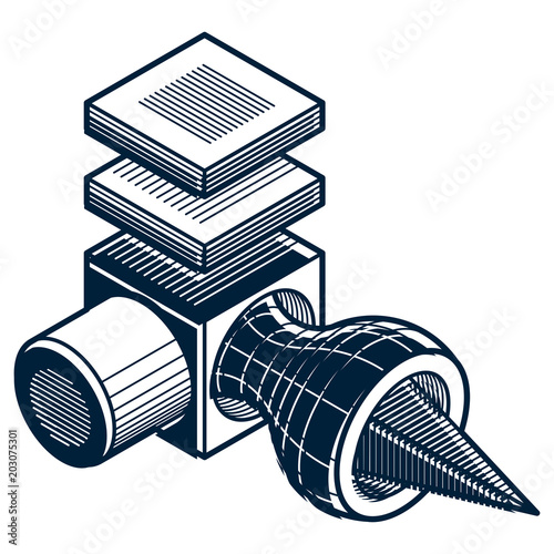 3D design, abstract vector dimensional cube shape.