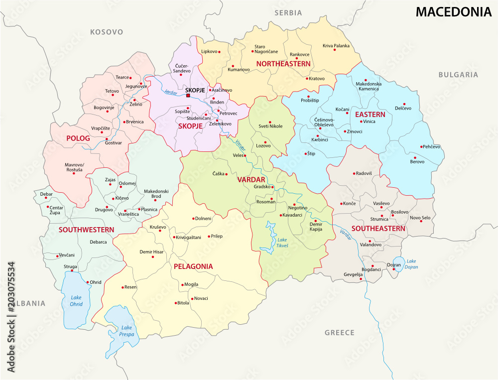 macedonia administrative and political vector map