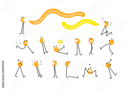Cartoon yellow character. Vector illustration. The character is isolated on a white background. Character Kolobok for the game or the cartoon. Funny smile for the site and postcards. Comic about the y