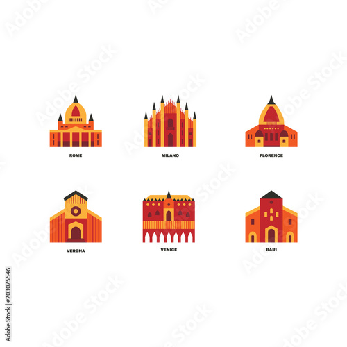 Italian cities icons set.