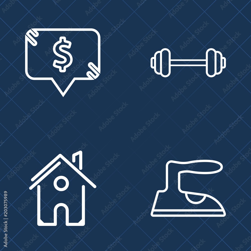 Obraz premium Premium set of outline vector icons. Such as clothes, frame, household, laundry, training, workout, residential, domestic, property, active, home, sportive, fit, label, price, real, sale, electric