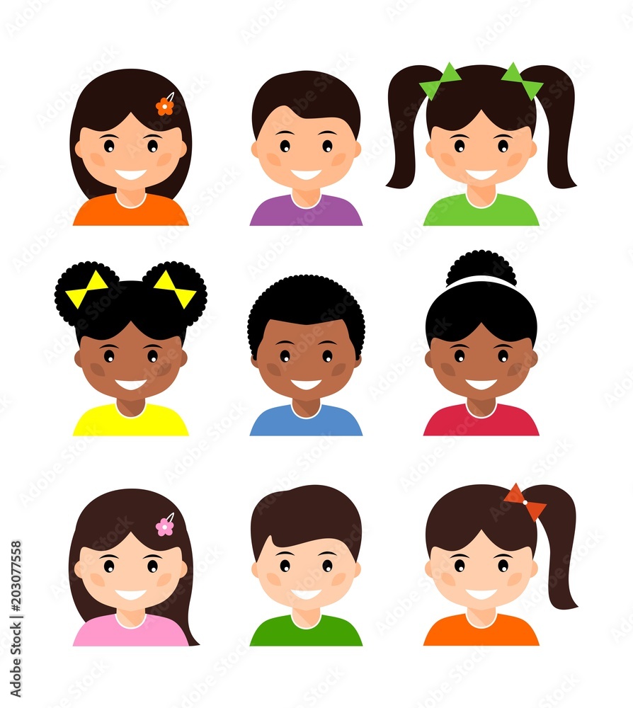Avatars icons. Avatar set isolated on white background. Children avatars. Different avatars of boys and girls. Avatars icons. Avatar set isolated on white background. Children avatars. Different avatars of boys and girls.