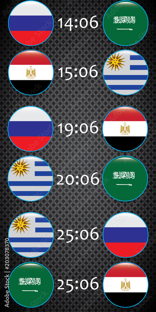 Football. Championship. Vector flags. Group A. Football. Championship. Vector flags. Group A.